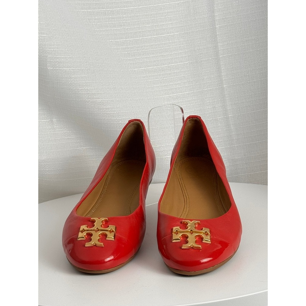 Tory Burch Everly Brilliant Red Leather Patent Cap Toe Ballet Flats Size 6.5